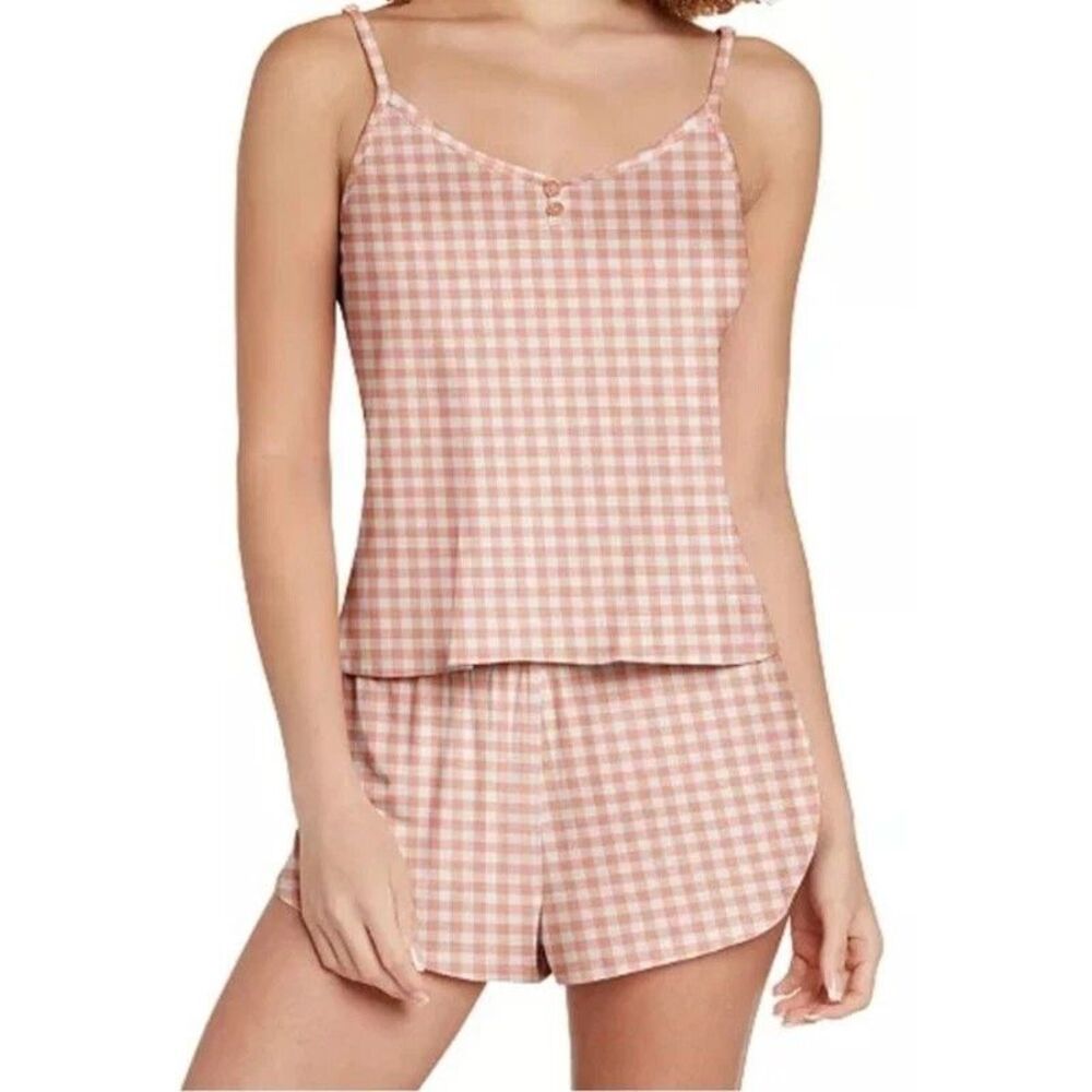 Honeydew Size XL Juniors Cami Tap Pant 2 Piece Set Apricot Gingham Adjust Straps